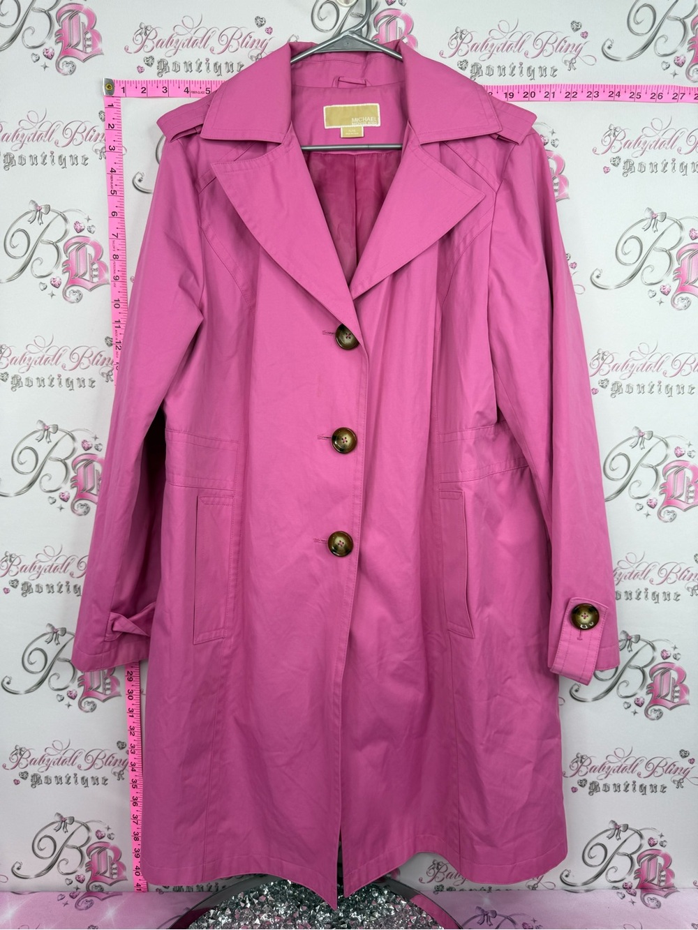 MICHAEL Michael Kors Bright Pink Trench Coat buttons